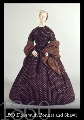 1860 Day Dress with Bonnet and Shawl